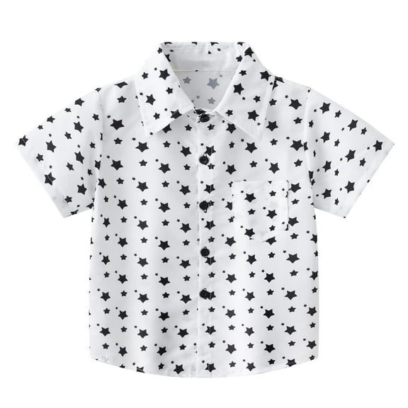 Cathalem Boys Short Sleeve Button Down Shirt Boy's Button Down Hawaiian Shirt Short Sleeve, Kids Summer Beach Hawaiian Shirts for Boys (White,90)