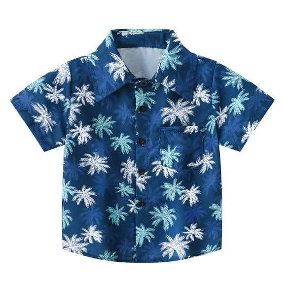 Cathalem Boys Short Sleeve Button Down Shirt Boy's Button Down Hawaiian Shirt Short Sleeve, Kids Summer Beach Hawaiian Shirts for Boys (Dark Blue,130)