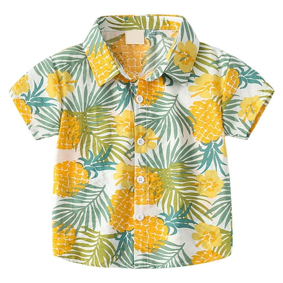 Cathalem Boys Spring Shirts Boys Hawaiian Shirts Novelty Printed Funky Short Sleeve Button Down Shirt (Yellow,90)