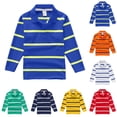 thumbnail image 1 of Cathalem Boys Summer Fall Classic Polo Shirts For Kids Tops Long Sleeve Striped Turndown Collar Shirt With Button Closure Casual Comfort Soft Basic Tee Tops 3-4 Years, 1 of 4
