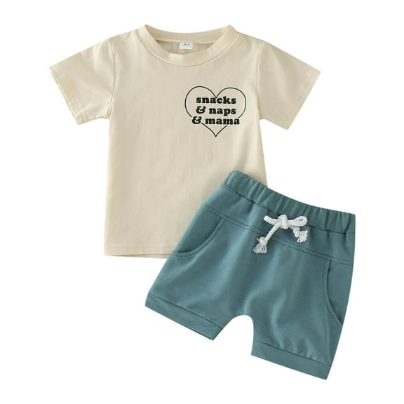 Cathalem Boys Summer Outfits Newborn Baby Boy Summer Clothes Button Short Sleeve Romper Bodysuit Shorts Set Toddler Soft Waffle Outfit (Beige,110)