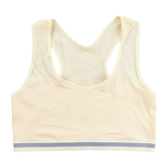 Cathalem Girl's Stretchy Crop Racerback Undershirt Training Sports Bra, UV Protective Fabric (Beige,A)