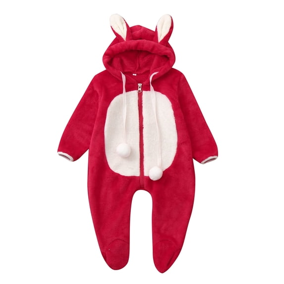 Cathalem Bunny Style Hooded Baby Winter Warm Fleece Long Sleeve Jumpsuit Romper Outwear Bonds Baby Clothes Red 6-12 Months