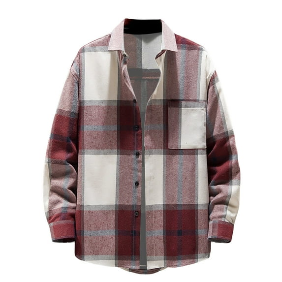 Cathalem Button Down Beach Shirt Men Casual Men's Long Sleeve Dress Shirts with Casual Button Down Shirts Business Shirt(Red,L)