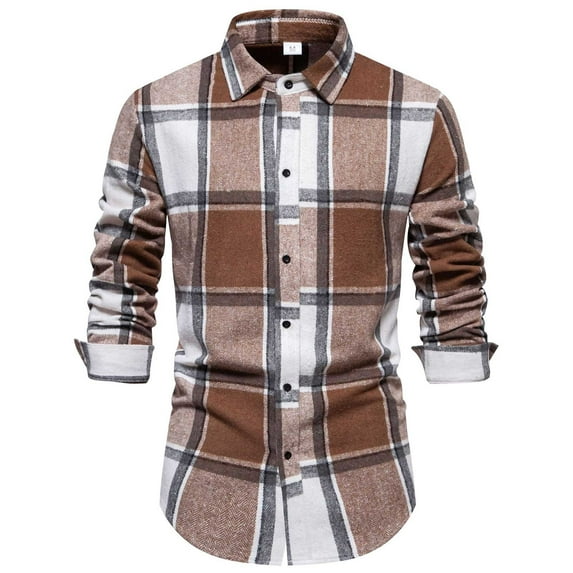 Cathalem Button Down Shirt Men Casual Men's Shirts Long Sleeve Business Casual Button Down Shirt(Brown,S)