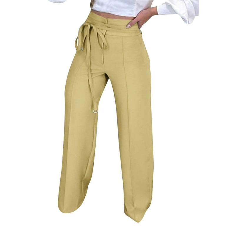 Cathalem Casual Pants for Women Plus Size Womens Pants Business Casual Work  Pants for Women Slacks with Pockets(Yellow,M) 
