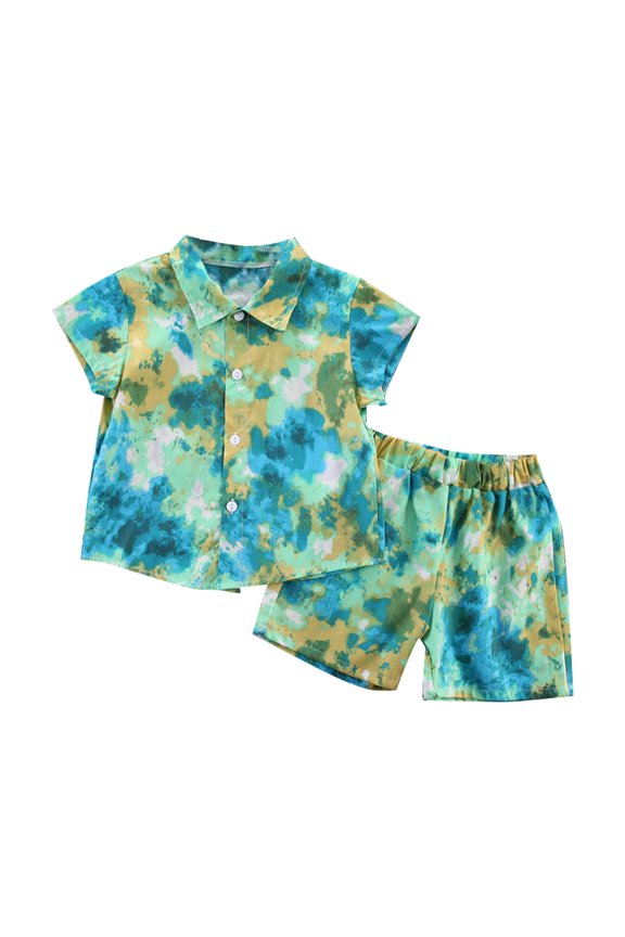 Casual Sets for Little Boys Boys 2 Piece Outfits Summer Shirt and Shorts Set(Green,100)