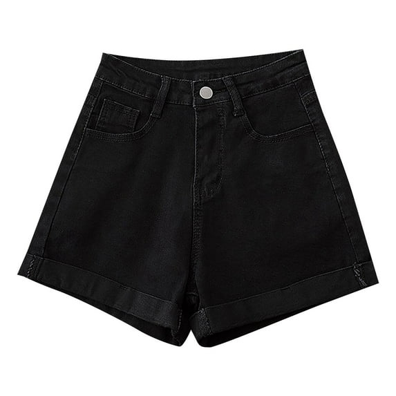 Cathalem Casual Shorts for Women Plus Size Denim Shorts Women Shorts with Pockets(Black,L)