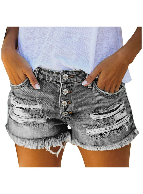 Cathalem Casual Shorts for Women Summer Women’s Fashion Denim Jeans Shorts Hot Pants Jeans Jeans(Gray,XXL)