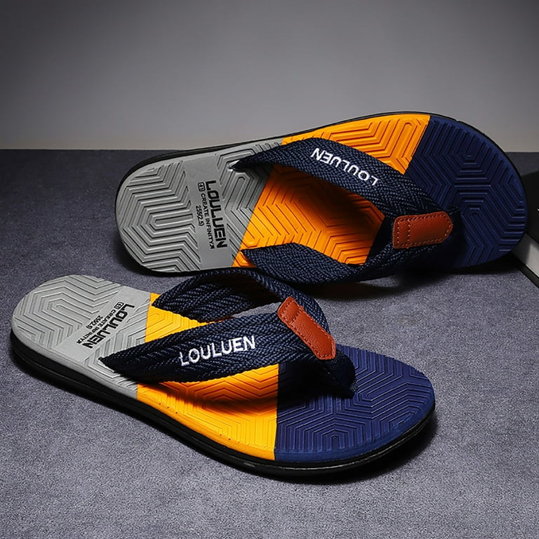 Cathalem Yoga Sandals for Men Casual Slippers For Men Beach Flip Flops  Outdoor Fashion Sandals Men's Leather Sandals Size 10 Dark Blue 10.5 