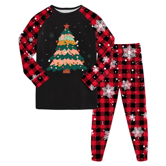 Cathalem Christmas Pajamas Matching Sets, Xmas Pjs Sets Graphic Print Plaid Sleepwear Outfits Red 6-7 Years