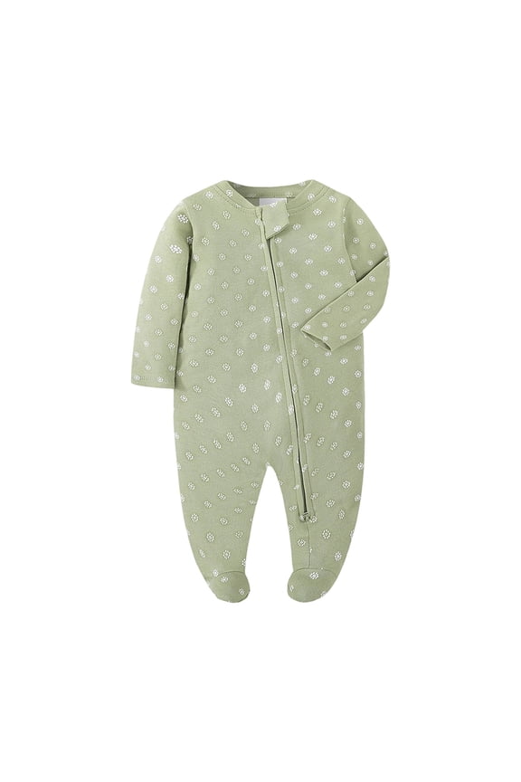 Cotton Baby Pajamas, Boys Girls Zip Front 'N Play Pjs, Footed Sleeper, Long Sleeve Green 0-3 Months