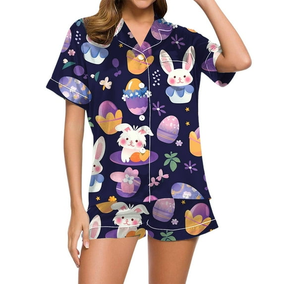 Cathalem Cute Loungewear Sets Woman Women's Pajamas Set Soft Sleepwear Top Pj Lounge Sets Nighty Plus Size(Blue,XL)