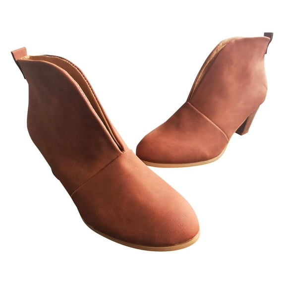 Cathalem Dress Boots for Women 7 1/2 Women's Short Boots Leather Heel Booties Boots Boots Fahsion Stacked Boots for Women Dressy Brown 8