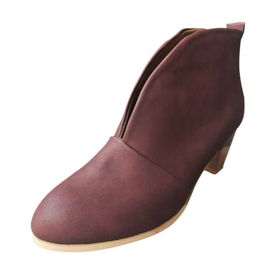 Cathalem Dress Boots for Women 7 1/2 Women's Short Boots Leather Heel Booties Boots Boots Fahsion Stacked Boots for Women Dressy Red 10