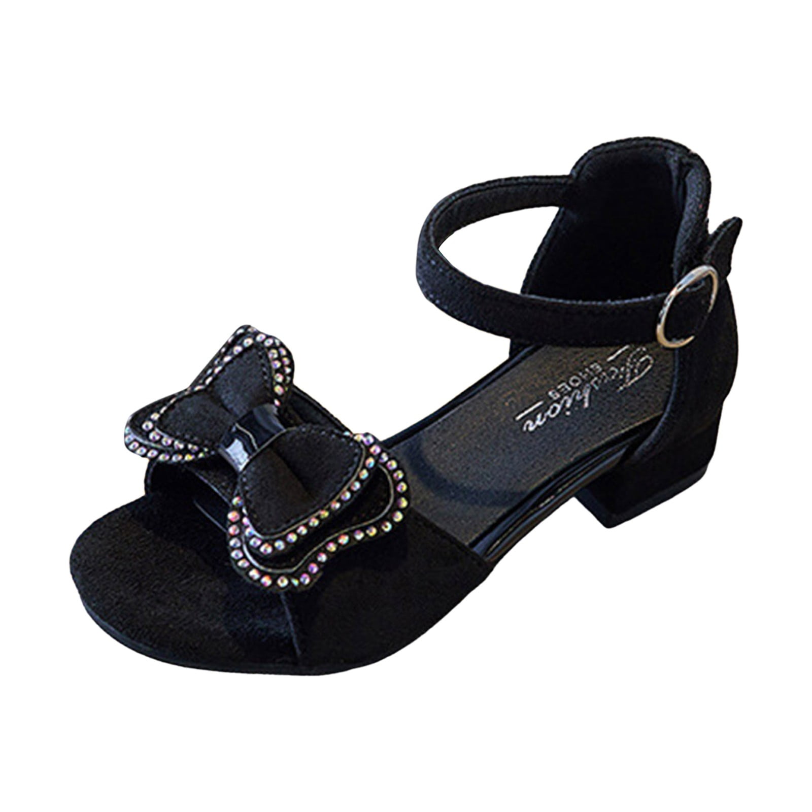 black low heel dress shoes Cathalem Sandals Kids Girls Heeled Dress Bows Low Princess Flower Wedding Party for Toddler Girls (Black,33) White One Shoulder High Colour_Black The sleek pointy toe SIZE:10