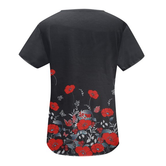 Cathalem Elbow Sleeve Work Blouse Tops For Women Short Sleeve Summer Fashion Casual Trendy Printed Tee Shirt Dress Top Women Shirt Red XX-Large