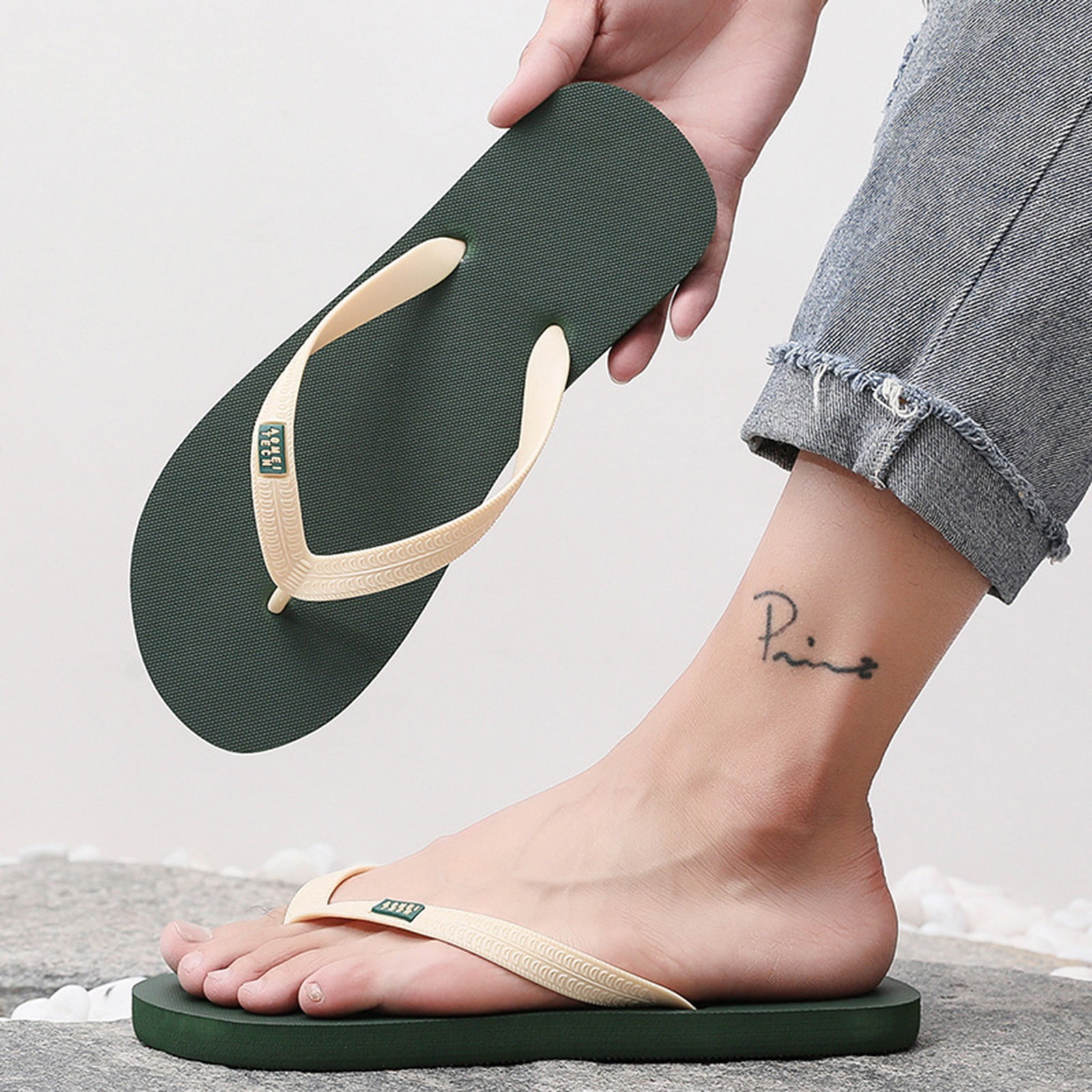 Cathalem Extra Wide Flip Flops for Men with Feet Men Shoes Flat Slippers  Fashion Casual Flip Flop for Men Leather Green 8