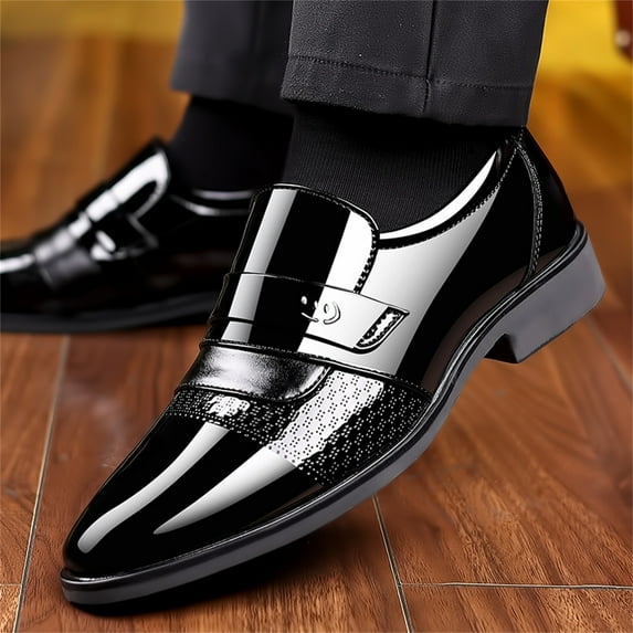 Cathalem Fashion Summer And Autumn Men Leather Shoes Low Heeled Pointed Toe Slip On Business Leather Dress Shoes for Men Slip on Black 8
