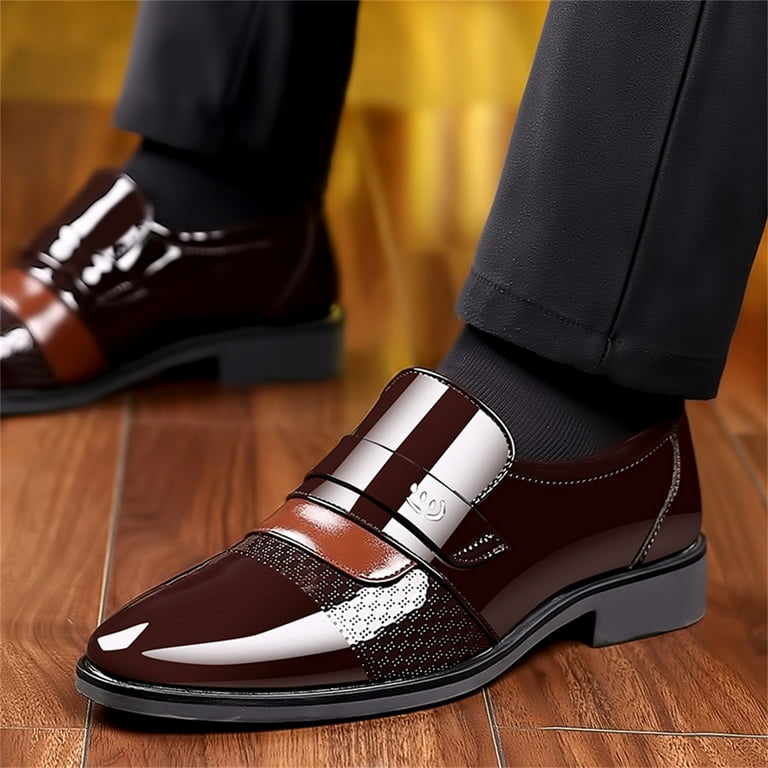 Cathalem Fashion Summer And Autumn Men Leather Shoes Low Heeled Pointed Toe  Slip On Business Leather Dress Shoes for Men Slip on Brown 11