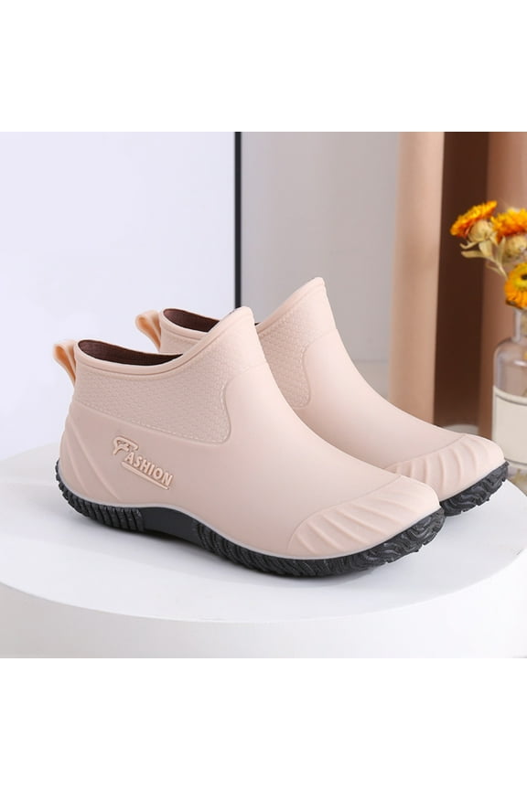Fashion Woman Rain Shoes Outdoor Waterproof Women's Ankle Garden Boots Shoes Women New Styles Rubber Boots for Men Khaki 6.50