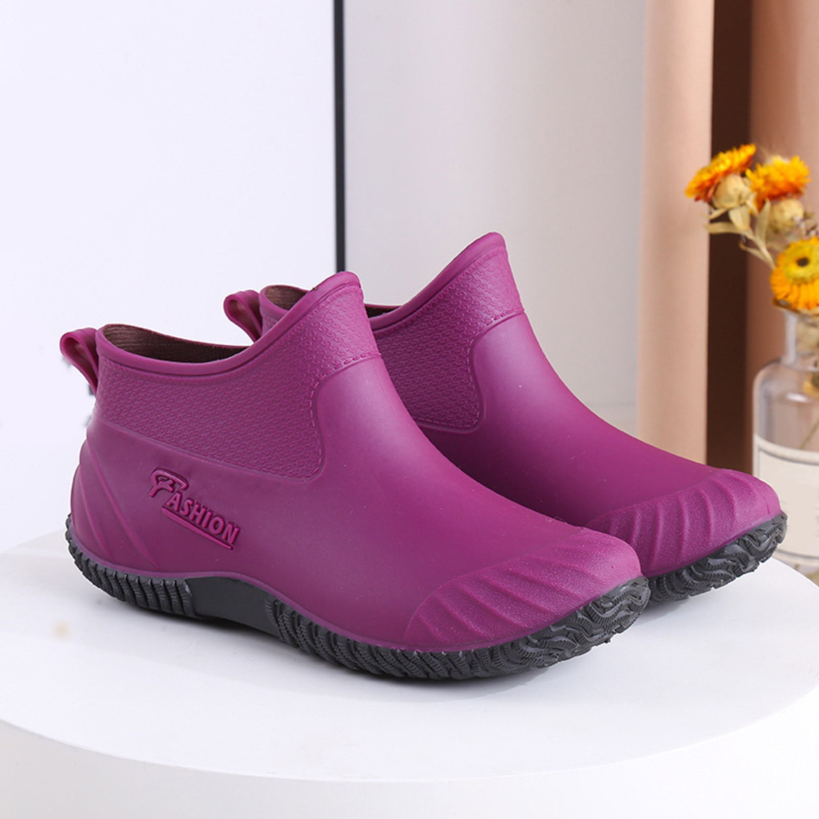 Cathalem Fashion Woman Rain Shoes Outdoor Waterproof Women's Ankle Garden Boots Shoes Women New Styles Rubber Boots for Men Purple 6.50