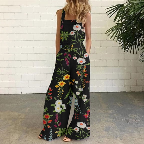 Cathalem Fitted Turtleneck Women Women Casual Loose Jumpsuit Pockets Baggy Bib Overalls Summer Beach Wide Leg Pearl Back Jumpsuit Pants Black Small