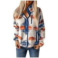 thumbnail image 1 of Cathalem Fleece Jacket Women Womens Vintage Jacket Long Sleeve Western Aztec Snap Buttoned Fleece Jacket Western Daily Shacket (Blue,L), 1 of 4