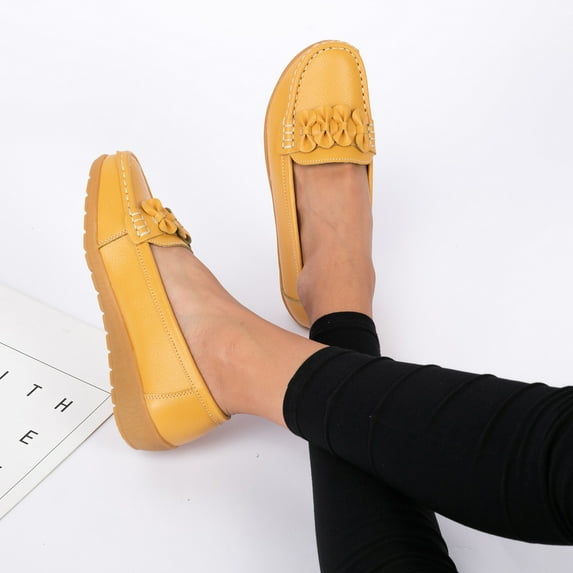 Cathalem Flip Flops High Women Slip On Women Comfort Walking Flat Loafers Casual Shoes Driving Loafers Wedge Wide Women Shoes Yellow 7