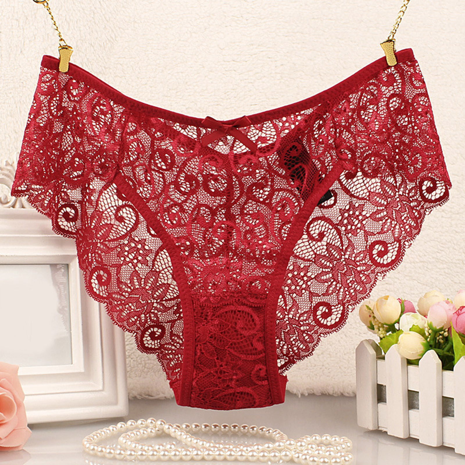 Cathalem French Cut Underwear for Women Women Panties Lace Cutout Hollow  Waist Women Cotton Bikini Underwear Pack Underpants Red X-Large
