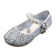 thumbnail image 1 of Cathalem Girl Dress Shoes Big Girls Sandals Children Shoes Thick High Heel Sandals Fashionable Bow Small High Heel Princess Sandals (Silver,37), 1 of 6