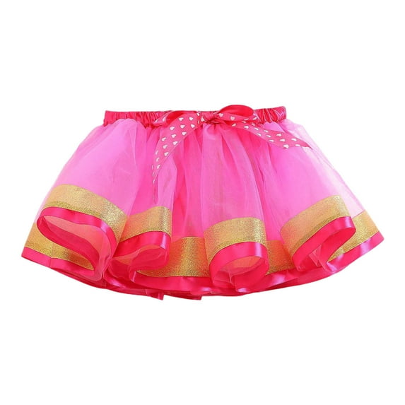 Cathalem Girl Skirt Girls Tutu Skirt Elastic Tulle Stripe Skirt (Hot Pink,9-11 Years)
