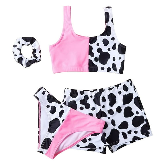 Cathalem Girl Swimsuit Girls Short Sleeve Rash Guard Set Tankini Colorful Bathing Suits Hawaiian Summer Beachwear (Pink,12-14 Years)