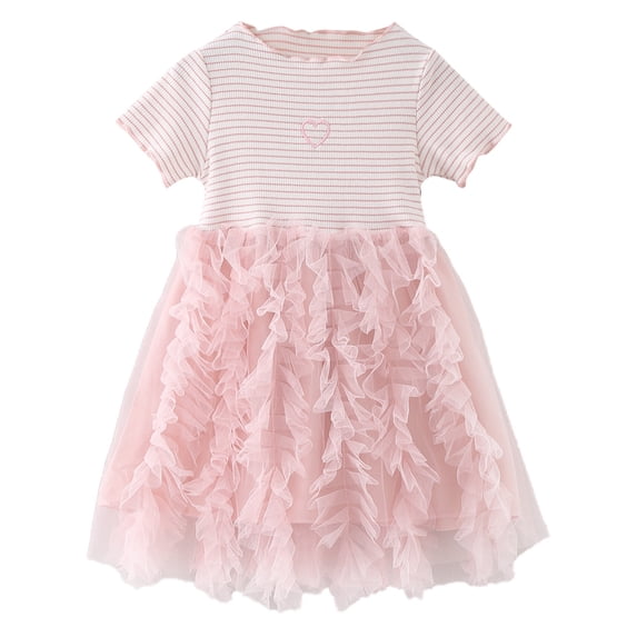 Cathalem Short Sleeve Dress for Toddler Girls Girls Summer Dress Short Sleeve Sundress A-Line Swing Party Dresses(Pink,90)