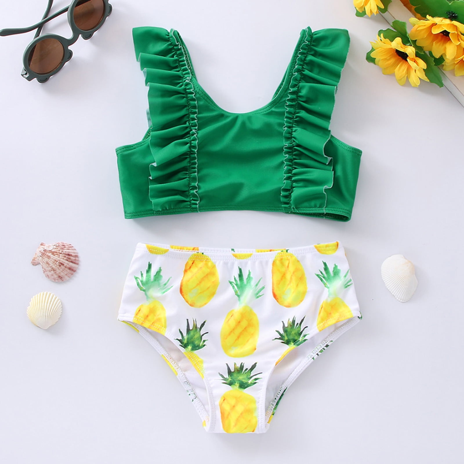 Cathalem Girls 14 16 Swim Suits Summer Toddler Girls Rufflest Pineapple  Prints Two Piece Swimwear Anime Girl Bathing Suit Swimwear Green 5-6 Years  