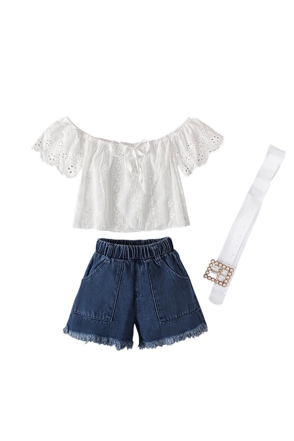 Girls Cute Clothes Toddler Outfits for Girls T-Shirt Top+ Shorts 2Pcs Summer Clothes Set(White,120)