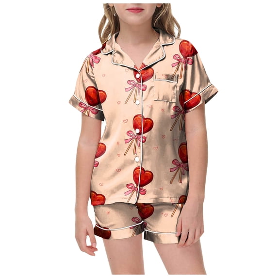 Cathalem Girls Pajamas Silk PJS Set Bow Satin Sleepwear Short Sleeve Jammies for Kids Button-Down Nightwear Purple 2-3 Years