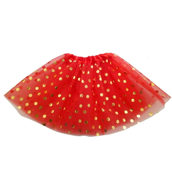 Cathalem Girls' Polka Dot Tutu Glitter Ballet Triple Layer Tulle Dance Skirt (Red,One Size)