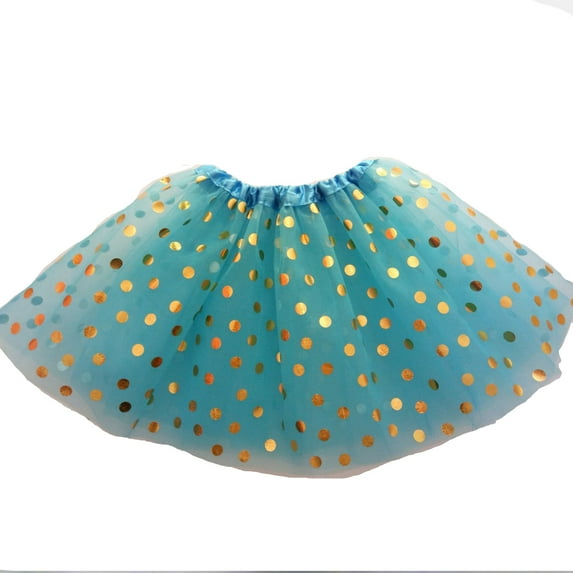 Cathalem Girls' Polka Dot Tutu Glitter Ballet Triple Layer Tulle Dance Skirt (Sky Blue,One Size)