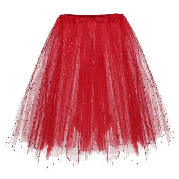 Cathalem Girls Skirts Girl Sparkly Metallic Mini Skirt Princess Teen Disco Dance Pleated Skirts (Red,One Size)