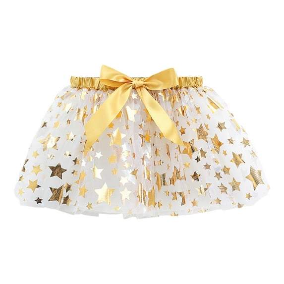 Cathalem Girls Skirts Girls Tutu Skirt Elastic Tulle Stripe Skirt (White,M)