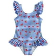 thumbnail image 1 of Cathalem Girls Swimsuits Gingham Ruffle Cute Bathing Suit Strawberry Print Swimwear Blue 5-6 Years, 1 of 5
