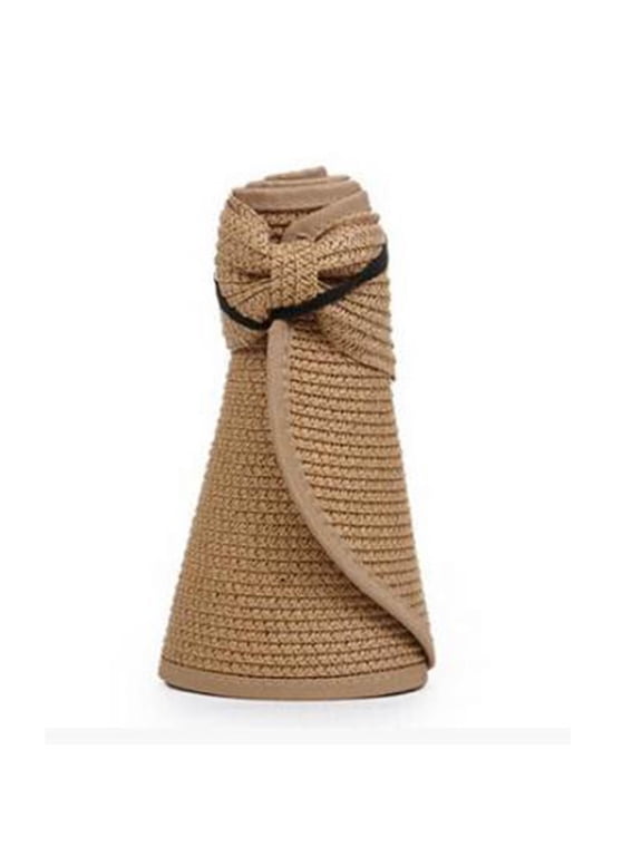 Hat Drawstring Sun Visor Hats For Women Wide Brim Straw Visors Womens Foldable Beach Visors Summer Bag for Beach Women Hat Khaki One Size
