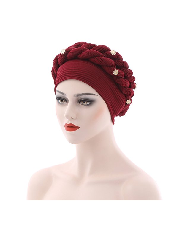 Hat Men's Bucket Hat Fashion Women Beading Braid Hat Ruffle Cancer Wrap Cap Sleep Caps Satin Men's Hat Summer Hat One Size