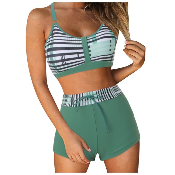 Cathalem High Waisted Bathing Suit for Women High Waisted Push Up Cheeky Drawstring Two Piece Bathing Suit (AG,XXL)