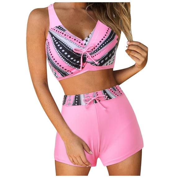 Cathalem High Waisted Bathing Suit for Women High Waisted Push Up Cheeky Drawstring Two Piece Bathing Suit (Pink,XXXL)