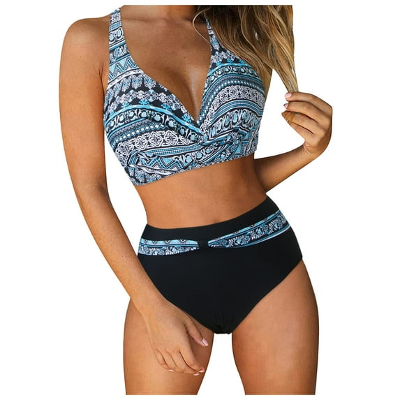 Cathalem High Waisted Bikini Sets for Women Reversible String 2 Piece Swimsuit (Navy,S)