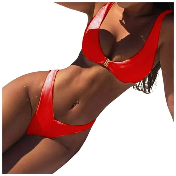 Cathalem High Waisted Bikini Sets for Women Sexy High Waisted 2 Piece Swimsuit (Red,L)