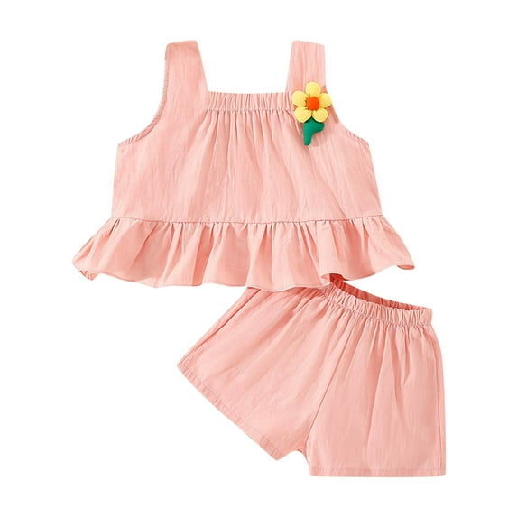 Cathalem Kids Casual Clothes Toddler Girl's 2 Piece Outfits Short Sleeve Tee and Shorts Set(Pink,6)
