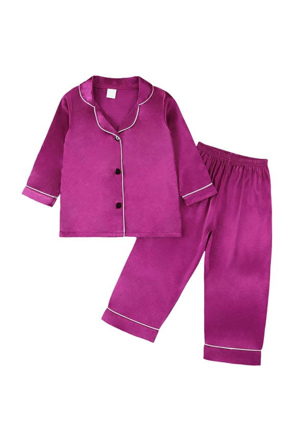 Kids Pajamas Bamboo Viscose Pajama Set, Unisex Boys Girls Long Sleeve Shirt Pants Button Down Sleepwear Dark Purple 4-5 Years